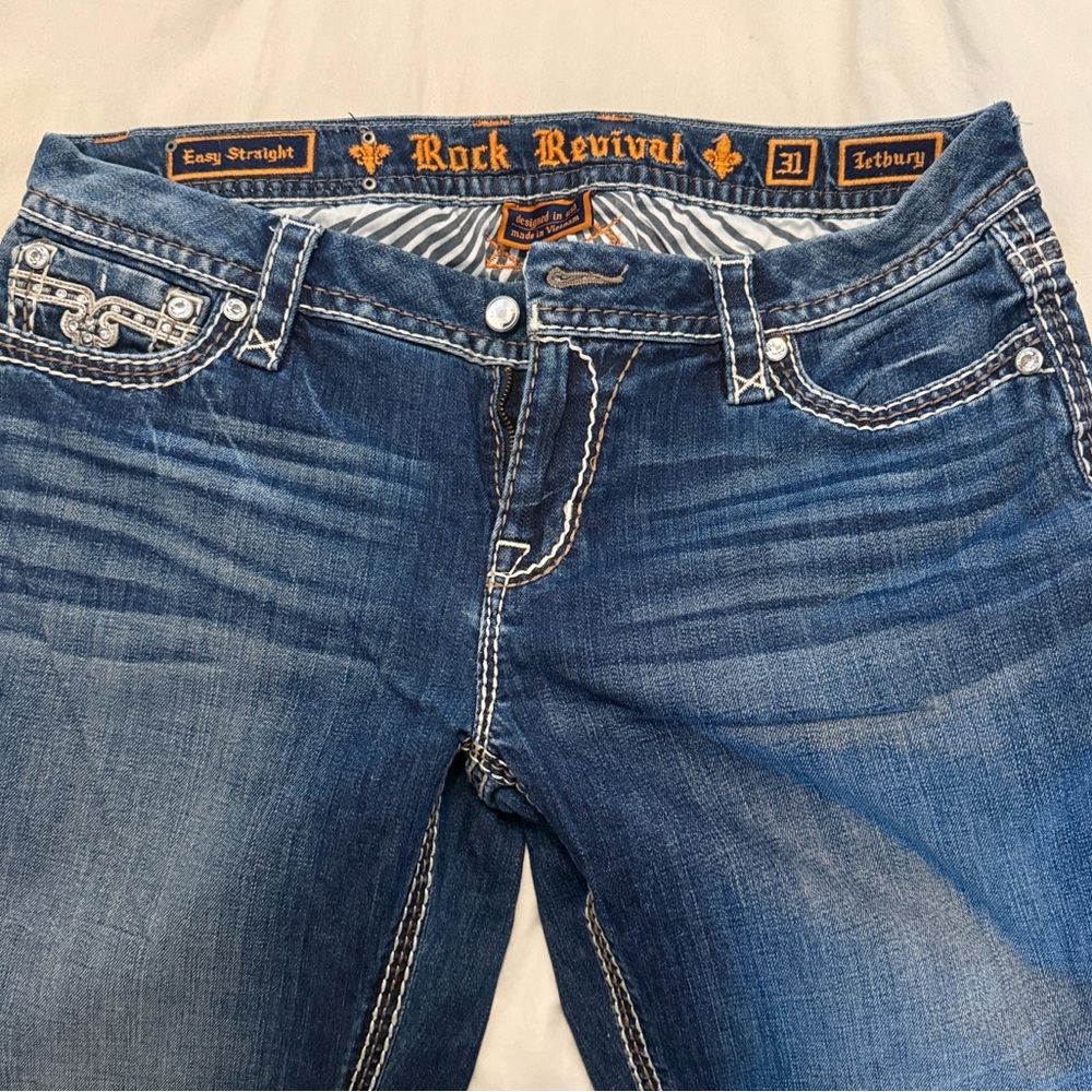 Rock Revival Women’s Letbury Jeans with Amber and Cream Contrast Stitching - Picture 2 of 6